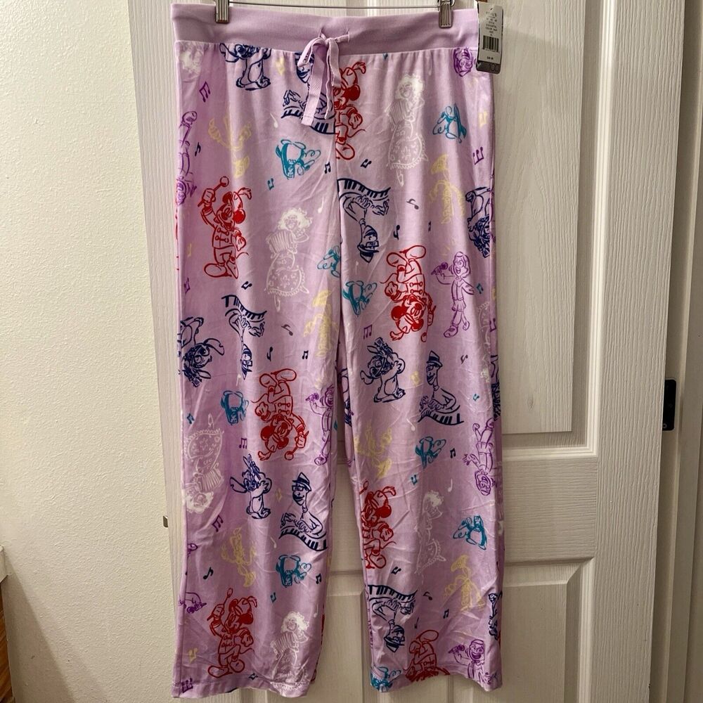 Disney D100 Women’s Fleece Pajama Pants XL Lavender Mickey Music Plush Cozy‎